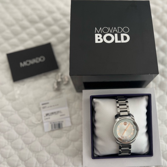 Movado Trend Watch Silver & Rose Gold Link Bracelet